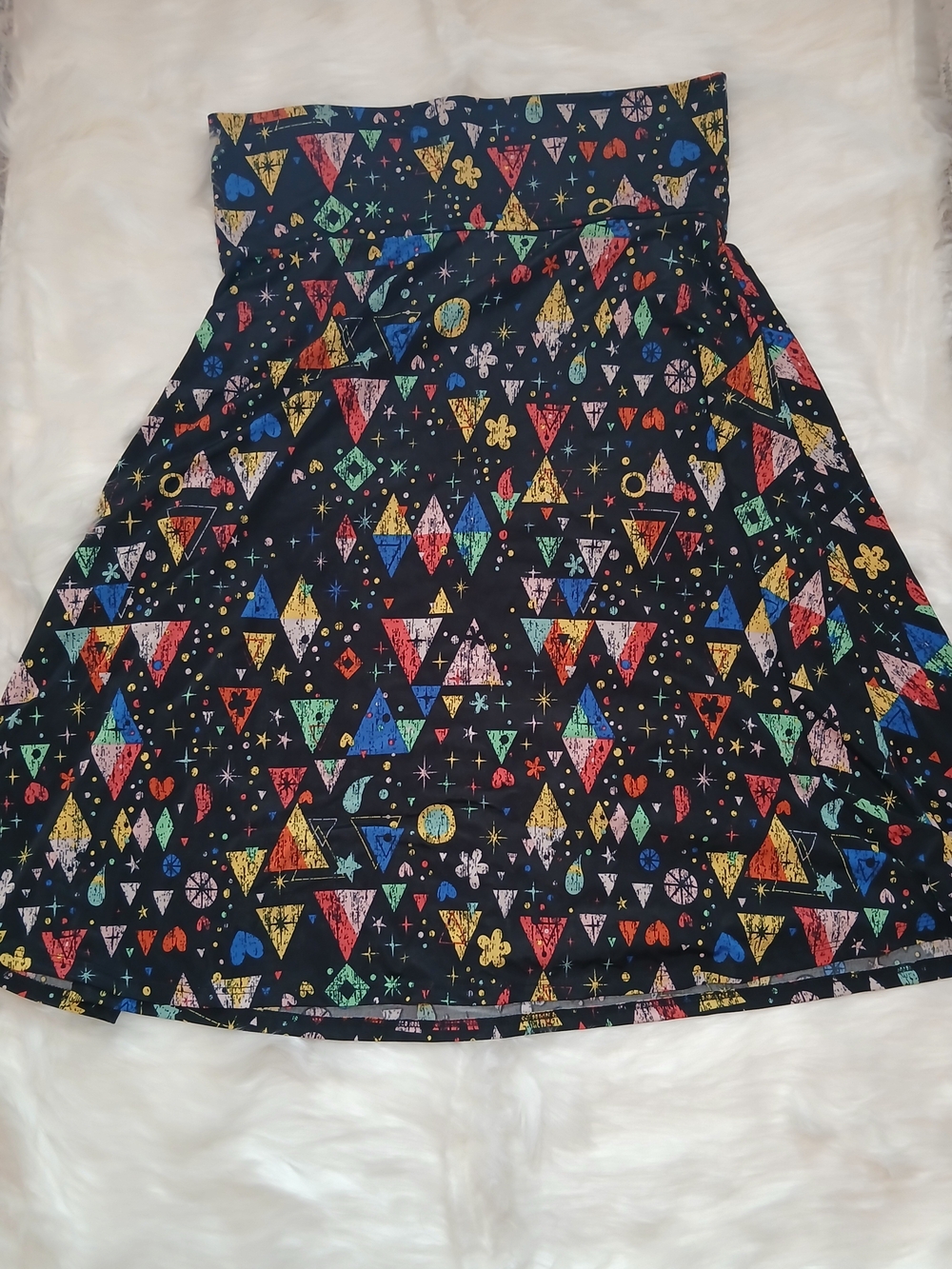 LuLaRoe Black Multicolor Geometric A-Line Skirt